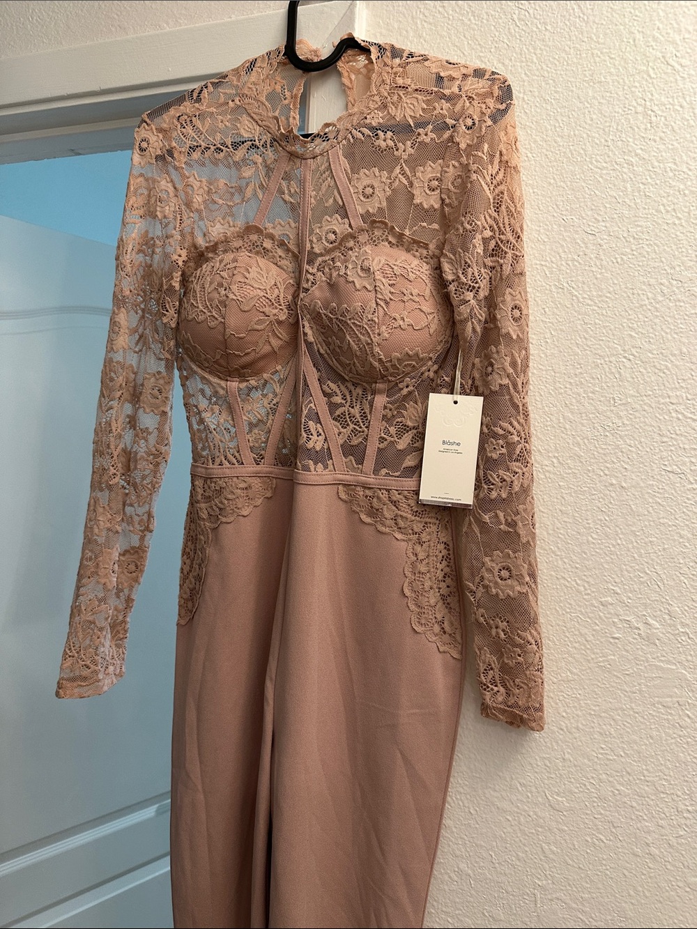 Iris Basic Blush Lace Long-Sleeve Chemise